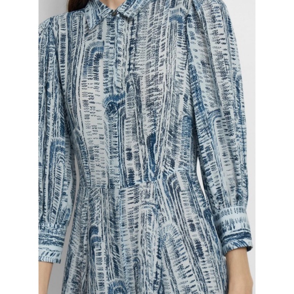 Theory 100% Silk Point-Collar Shirtdress Block Printed 3/4 Sleeves Mini Dress 4 - Picture 6 of 10
